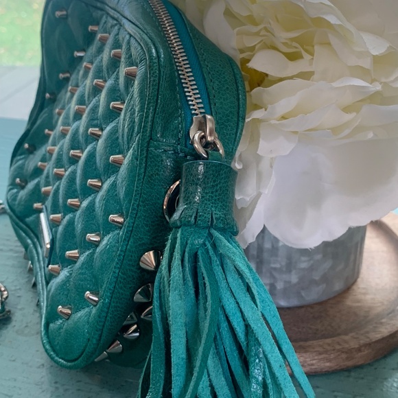 Rebecca Minkoff Spike Studded Peacock Mini Crossbody “Like New” - Picture 3 of 12